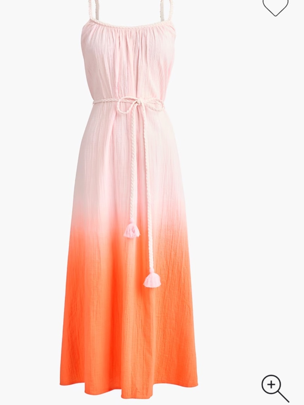 J.Crew Dip Dye Gauze Midi Dress Pink Orange 100% Cotton Boho Vacation Size L NWT